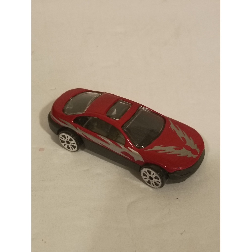 Red Diecast Sports Car Silver Flame Graphics Black Base Toy Vehicle